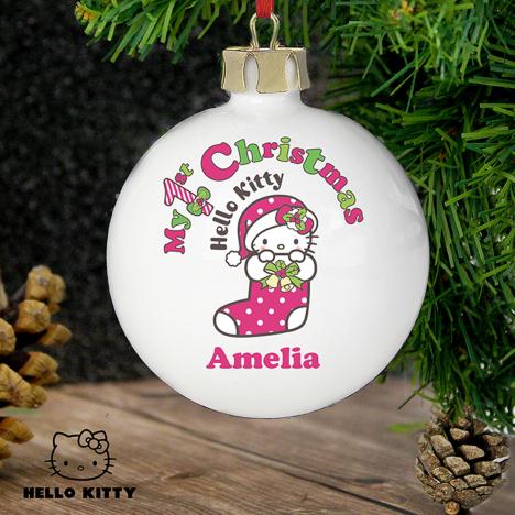 Personalised Hello Kitty My 1st Christmas Bauble Extra Image 2